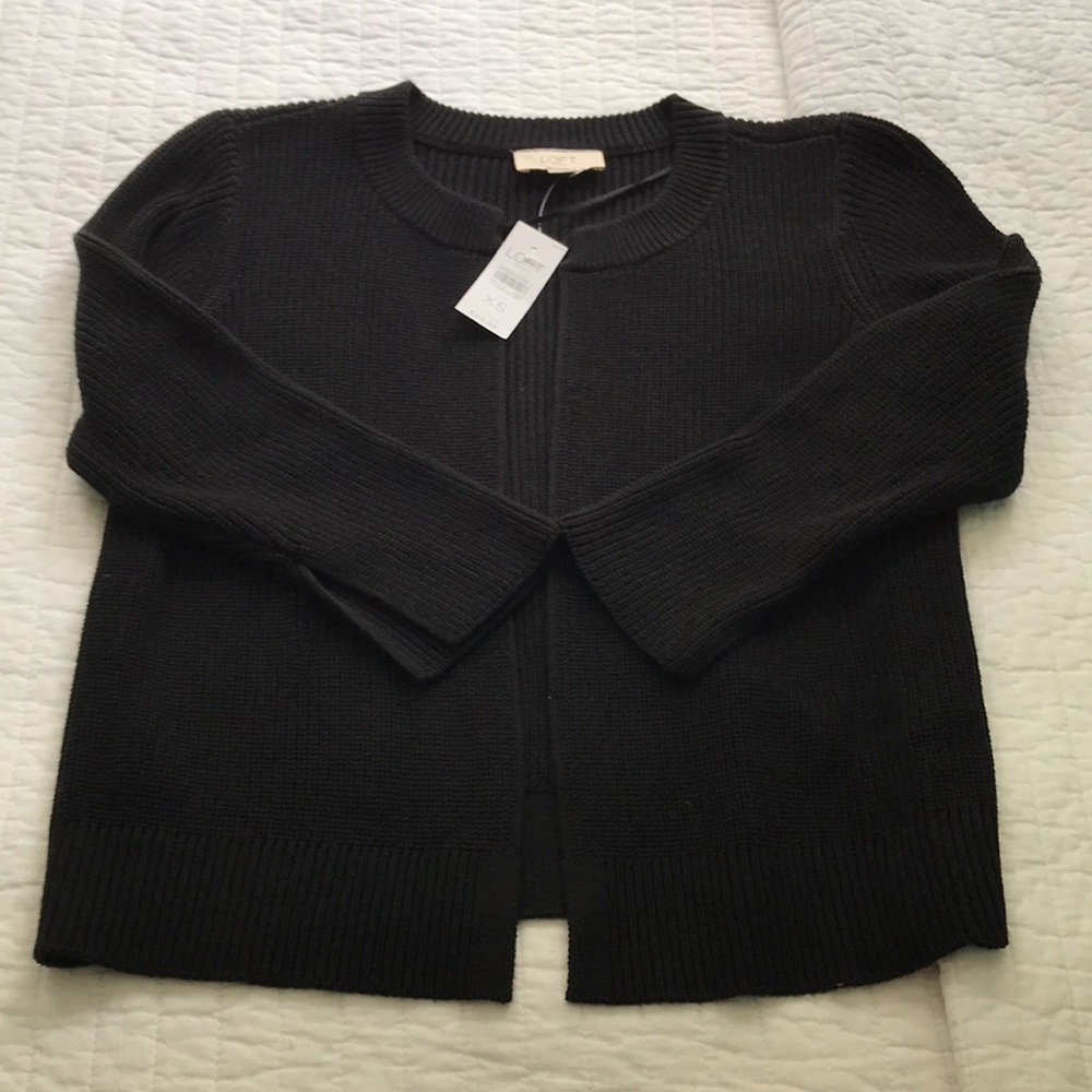 Loft Black Knit 3/4 Sleeve Cardigan